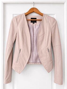 Dynamite Blush Pink Faux Leather Open Front Jacket